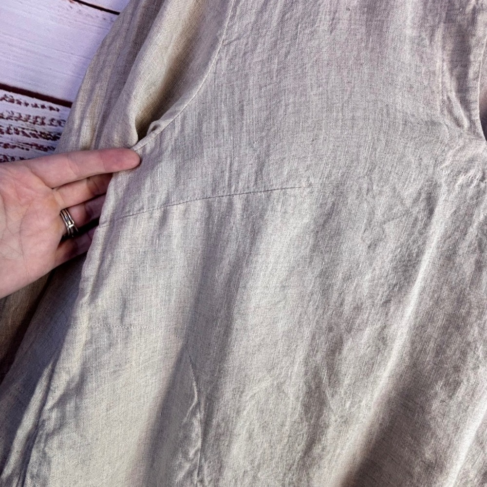 100% Linen Tunic Lands' End M Oatmeal Beige Top Boxy Pockets Lagenlook Boho Mori - Picture 7 of 11
